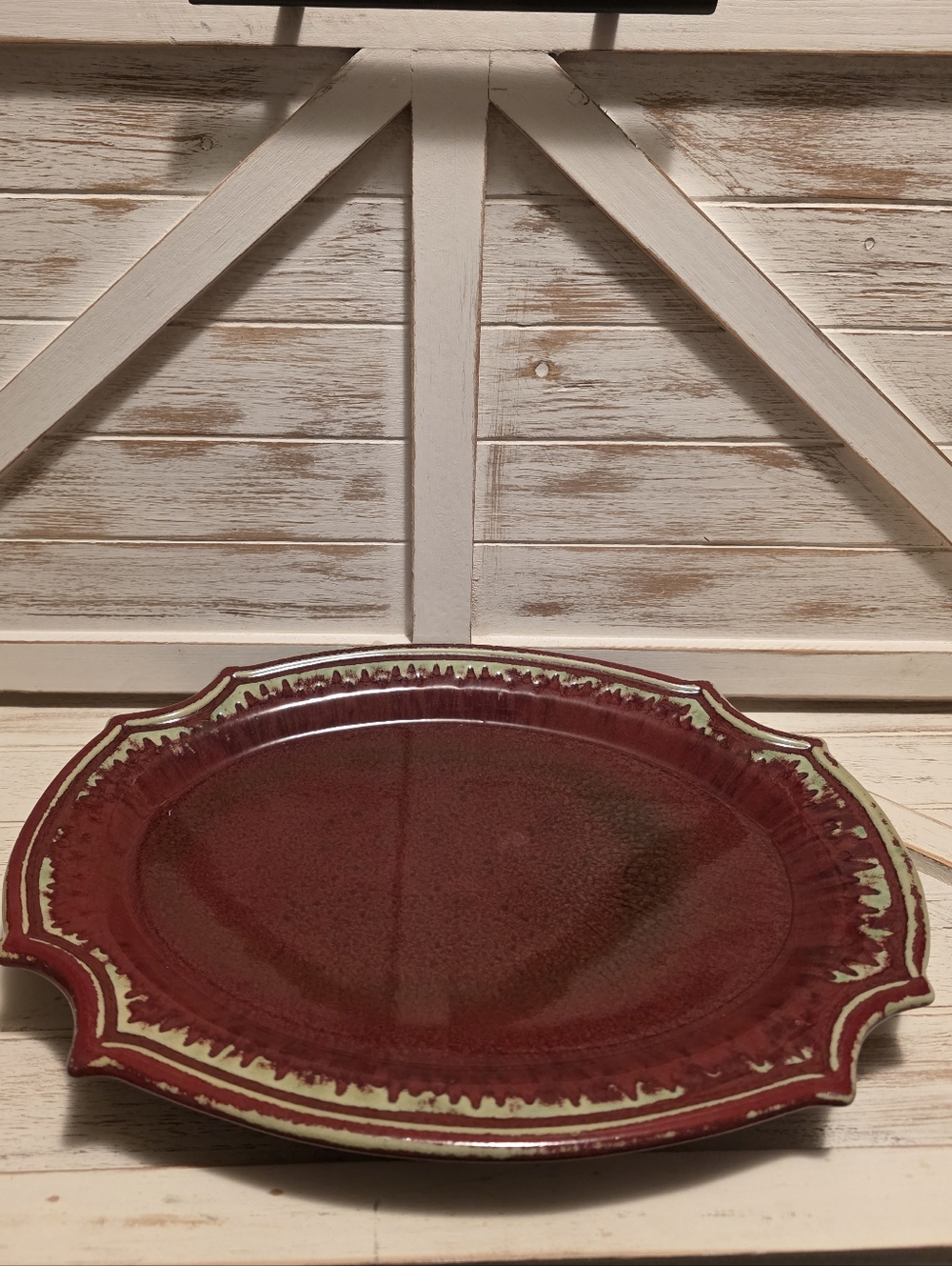 Bombay Company Vintage Large Scalloped Platter – Deep Burgundy & Sage Gold